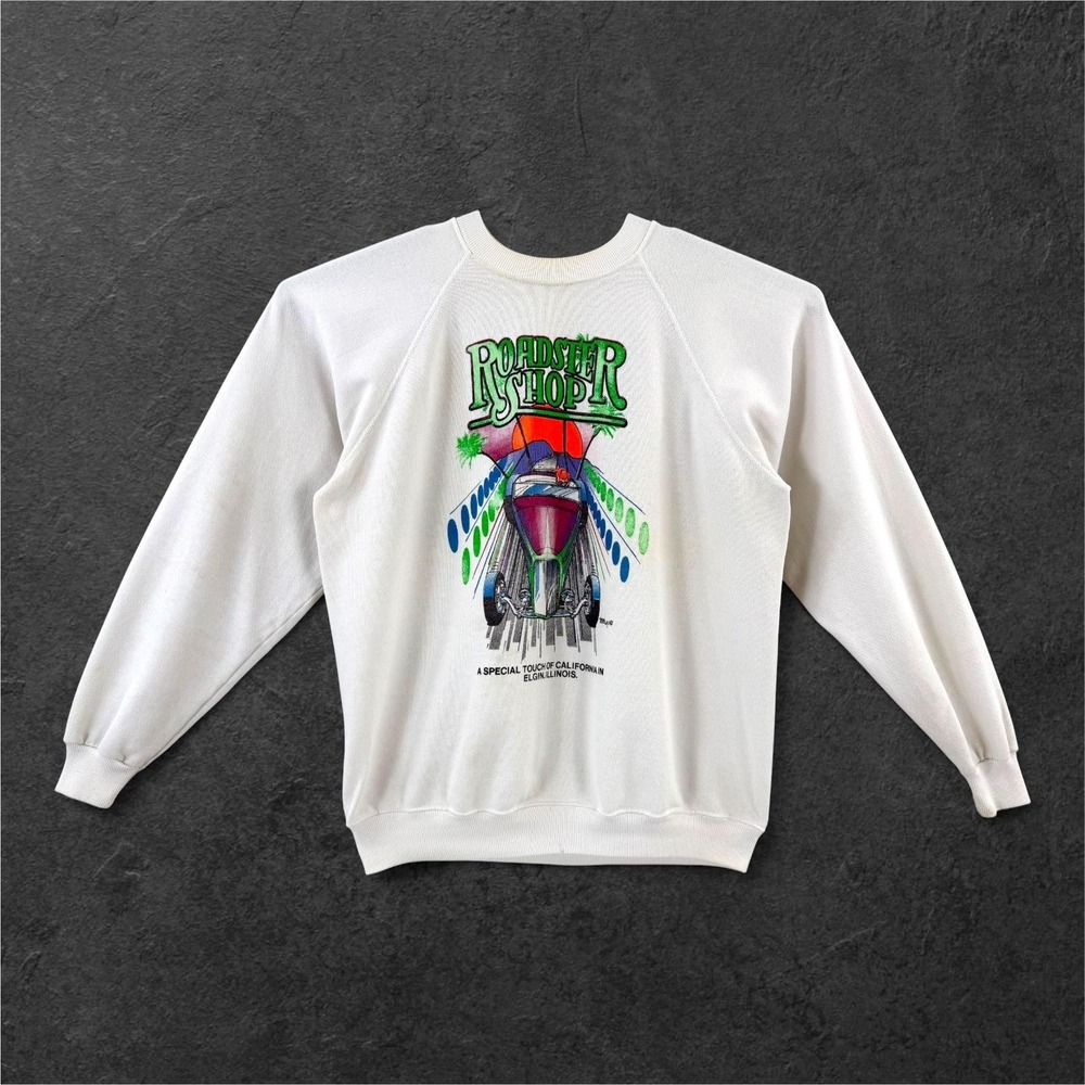 Vintage Hanes Sweatshirt Mens‎ XL White Roadster Shop Hot Rod Graphic USA